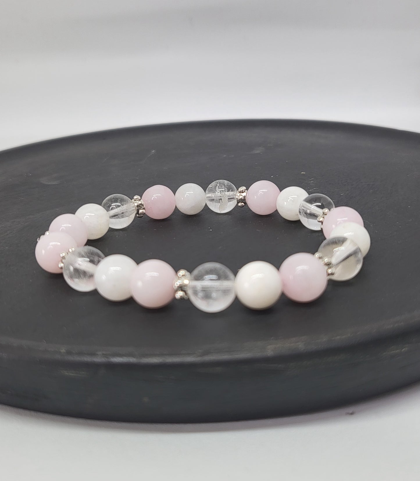 Bracelet pierre de lune Quartz rose , Pierre de lune et Cristal de Roche