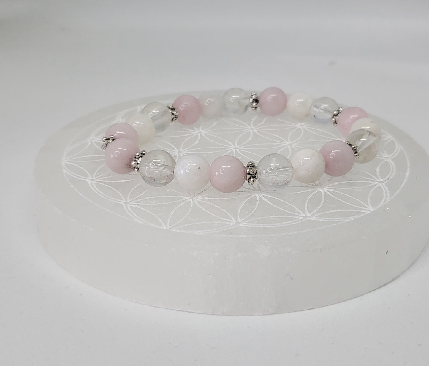 Bracelet pierre de lune Quartz rose , Pierre de lune et Cristal de Roche